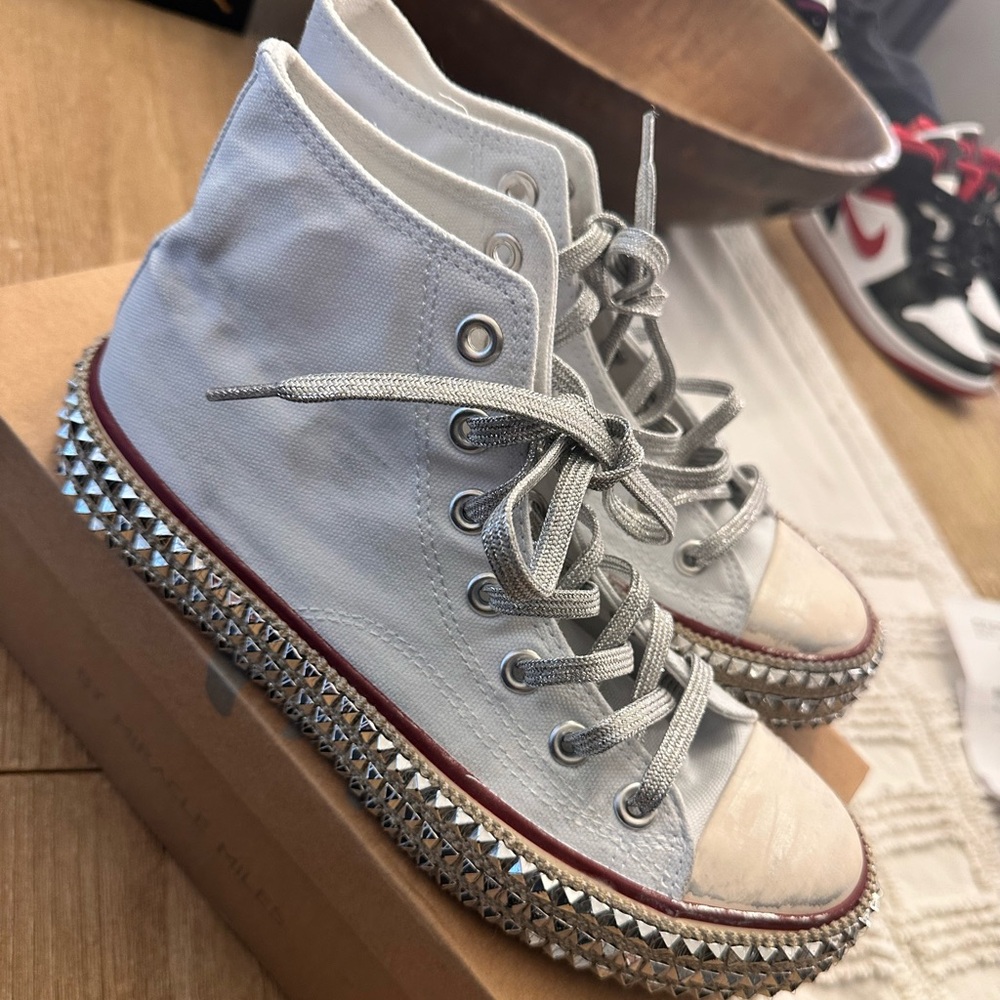 White Studded High-Top Sneakers